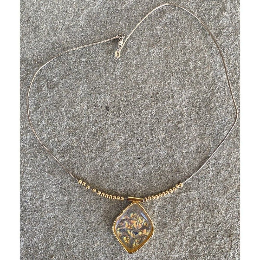 Pendant Necklace Sterling Silver 925 Italy Glass Fragment Gold Metallic Collar
